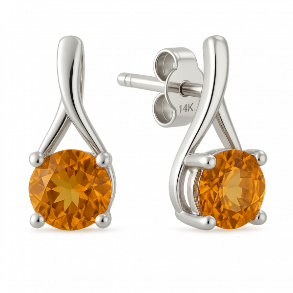 Bông tai vàng trắng 14K đính đá citrine