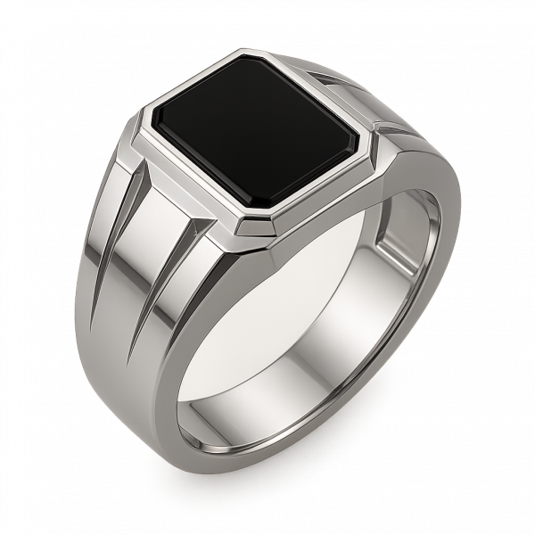 Nhẫn nam vàng trắng 18K đính đá onyx