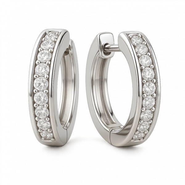Bông Tai Kim Cương Vàng Trắng 14K Huggie Hoops Nhỏ Xinh 0.3ct