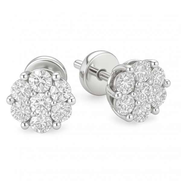 Bông Tai Kim Cương Vàng Trắng 14K Kiểu Cluster Lấp Lánh