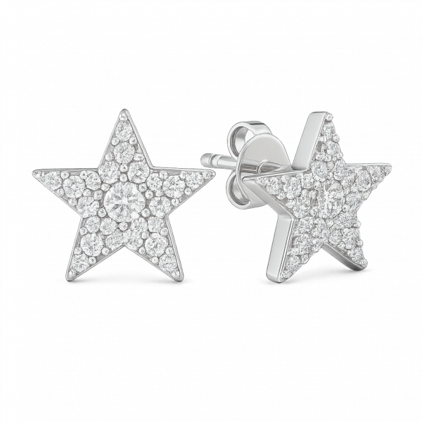 Bông Tai Kim Cương Vàng Trắng 14K Stud Hình Ngôi Sao 0.25ct Mỗi Bên
