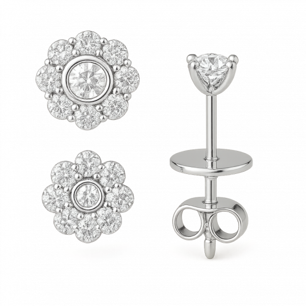Bông Tai Kim Cương Vàng Trắng 18K Jacket Studs Đa Năng 0.65ct