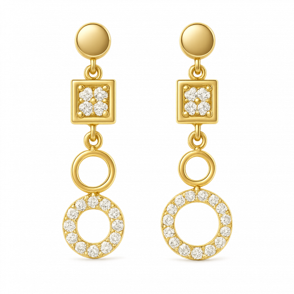 Bông Tai Kim Cương Vàng Vàng 14K Dáng Thả Dài Hình Học Hiện Đại 0.6ct