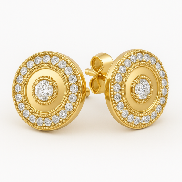 Bông Tai Kim Cương Vàng Vàng 18K Dáng Nút Áo Cổ Điển 0.5ct