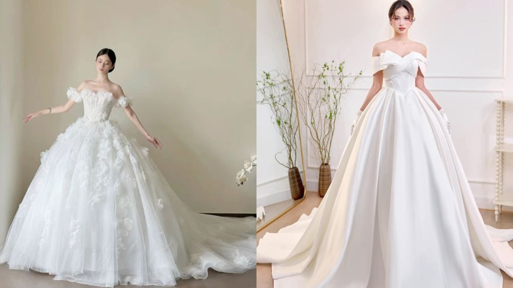 Váy Cưới Công Chúa Trễ Vai Quyến Rũ