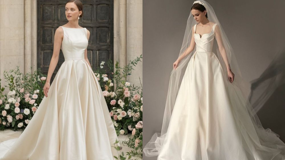 Váy cưới satin dáng xòe nhẹ