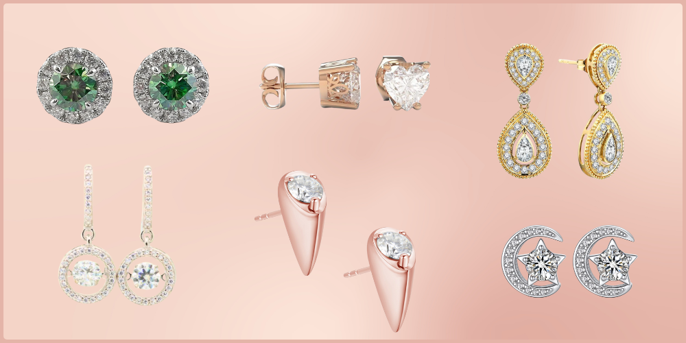 Bông tai đinh tán Moissanite có thể được chế tác theo nhiều phong cách khác nhau